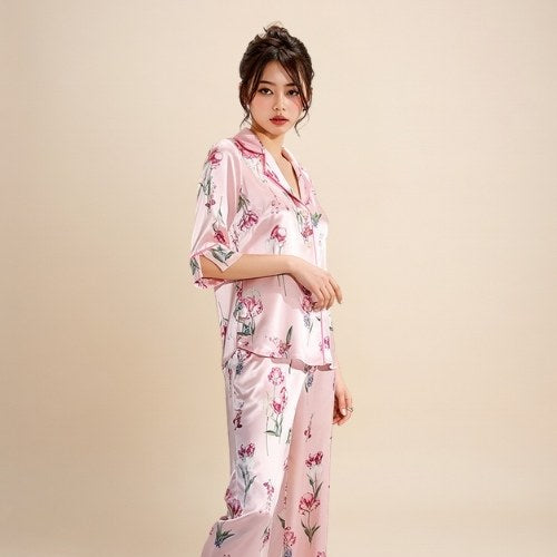 Veliane - Floral Silk Pajama Set | The Silk Avenue
