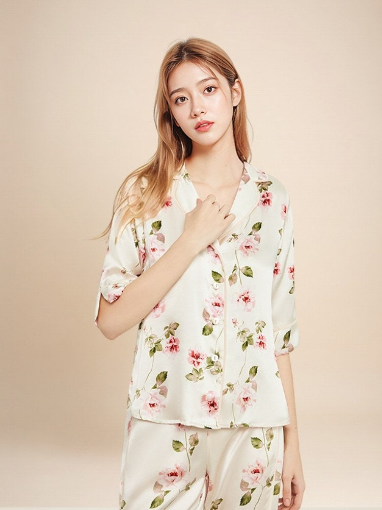 Veliane - Floral Silk Pajama Set | The Silk Avenue