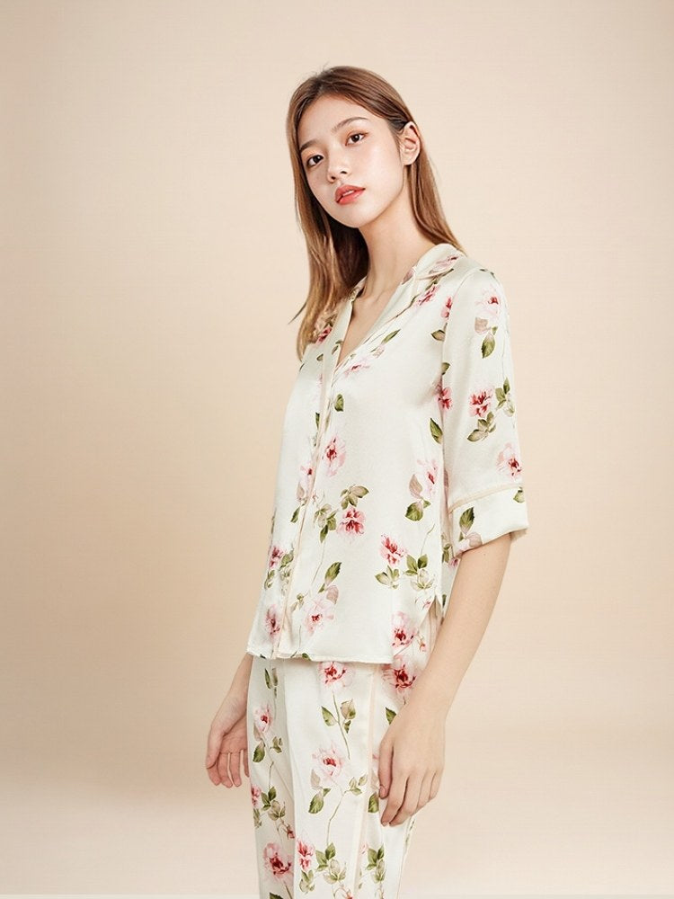 Veliane - Floral Silk Pajama Set | The Silk Avenue