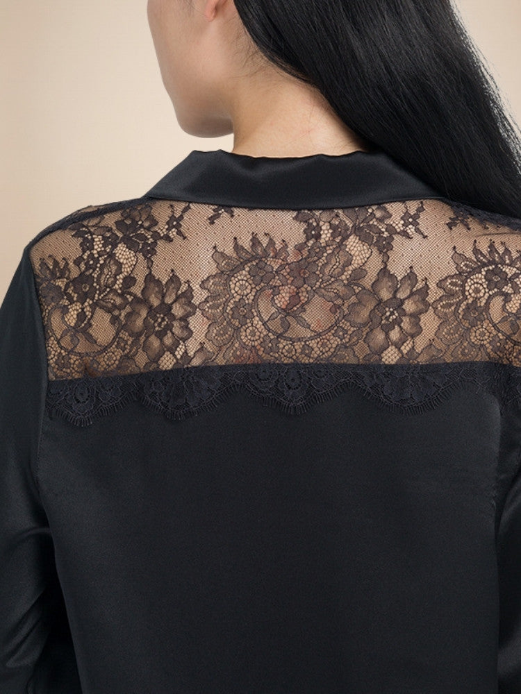 Virelle - Lace Panel Silk Shirt Dress | The Silk Avenue