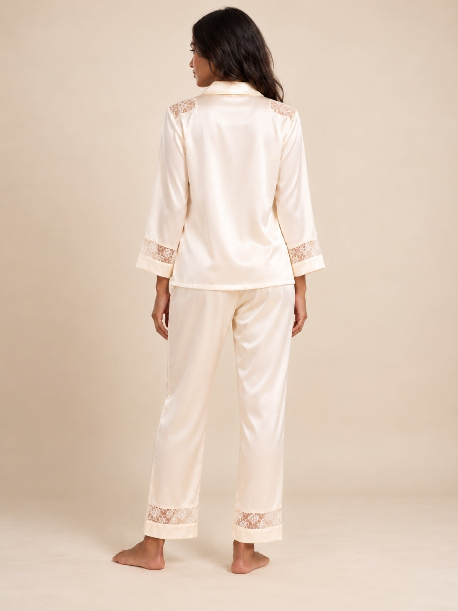 Ysenda - Ivory Silk Lace Pajama Set | The Silk Avenue