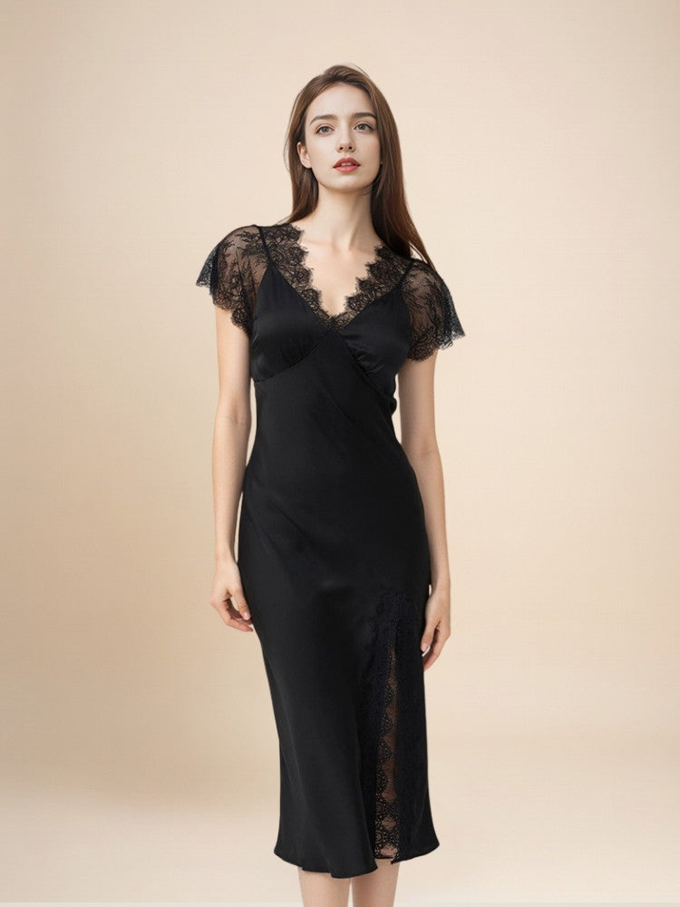 Ysolene - Silk Lace Open-Back Nightgown | The Silk Avenue