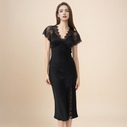 Ysolene - Silk Lace Open-Back Nightgown | The Silk Avenue