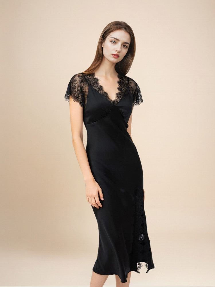 Ysolene - Silk Lace Open-Back Nightgown | The Silk Avenue