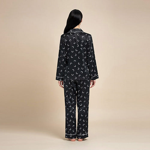 Zaryssa Long Sleeve Moon Print Silk Pajama Set | The Silk Avenue