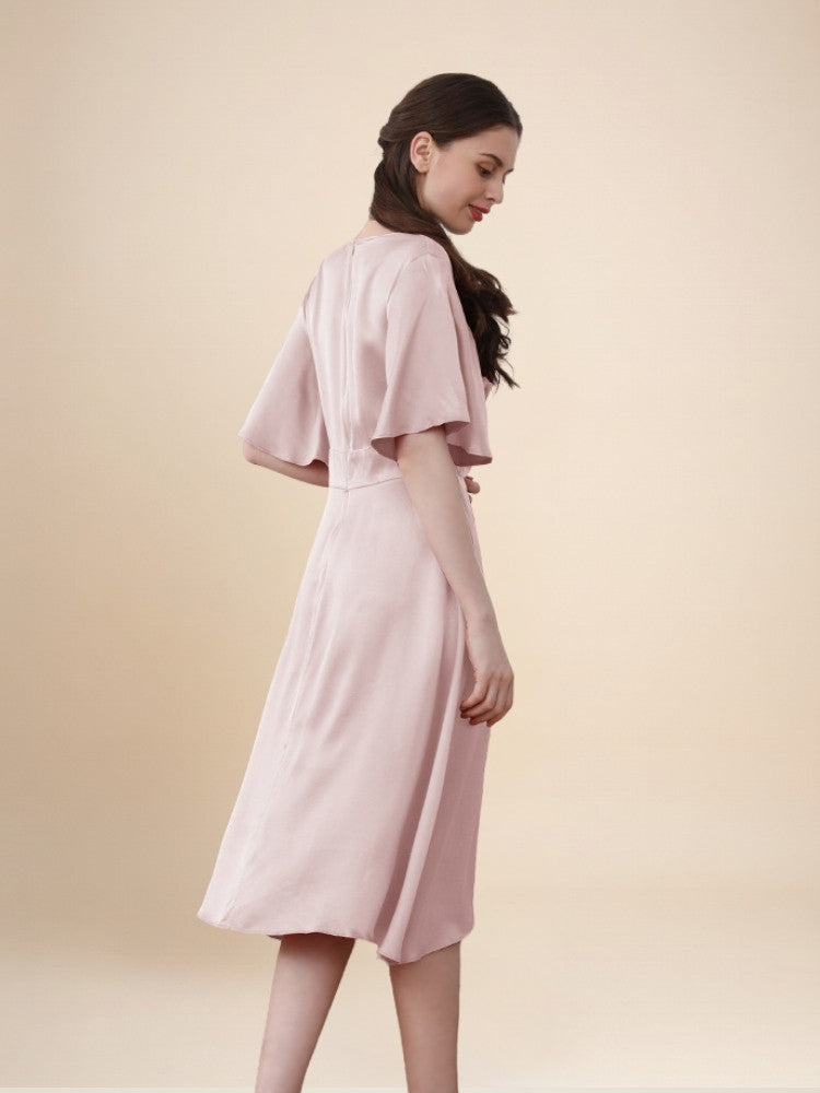Zelira - Ruffle Hem Short Sleeve Silk Dress | The Silk Avenue