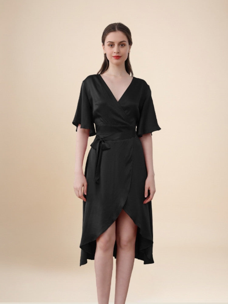 Zelira - Ruffle Hem Short Sleeve Silk Dress | The Silk Avenue