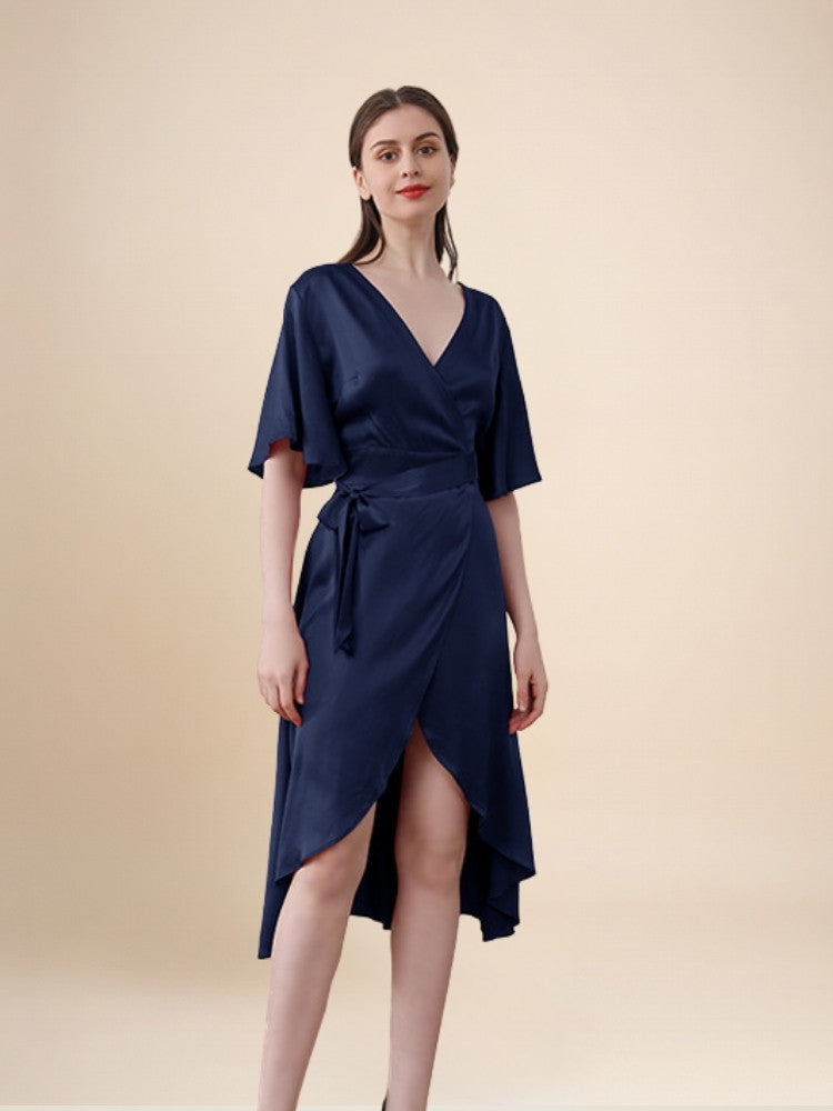 Zelira - Ruffle Hem Short Sleeve Silk Dress | The Silk Avenue