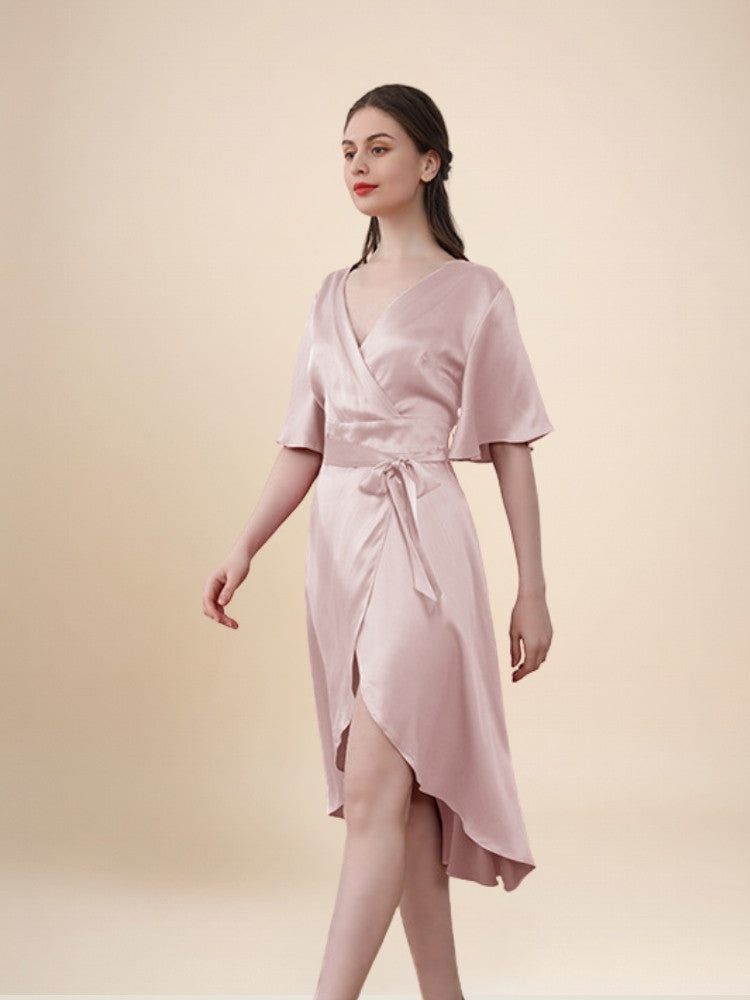 Zelira - Ruffle Hem Short Sleeve Silk Dress | The Silk Avenue