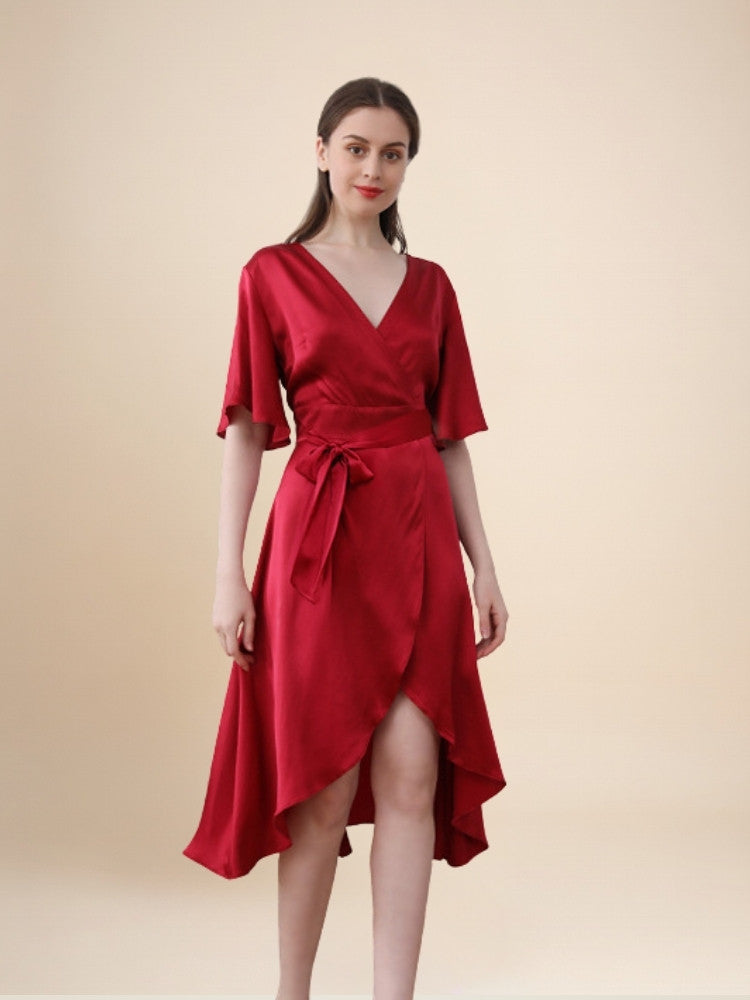 Zelira - Ruffle Hem Short Sleeve Silk Dress | The Silk Avenue